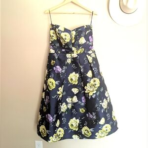 Alexia Admor Jacquard Blue Floral A-Line Midi Tea Length Dress Sweetheart Size 8